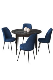 Hanah Home Juego de Mesa y Sillas 5 Piezas Tor Mármol Negro y Azul Marino 90x90x75 cm